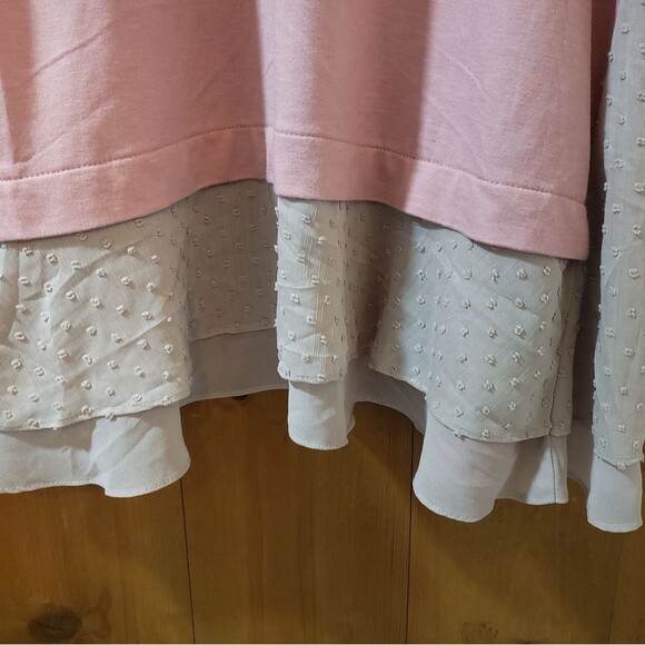 LOGO Lounge Pink Open Front Cardigan with Chiffon Swiss Dots Women's Large - Picture 7 of 7